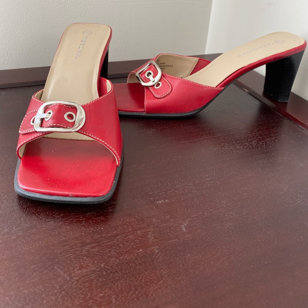 Red heeled sandals